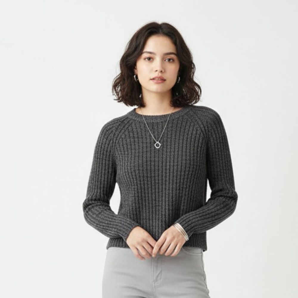 Gianni Bini Women's Gray Knit Long Sleeve Crew Neck Sweater NEW L